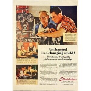 Studebaker "Trustworthy father and son craftsmanship" Vintage Print Ad 1946